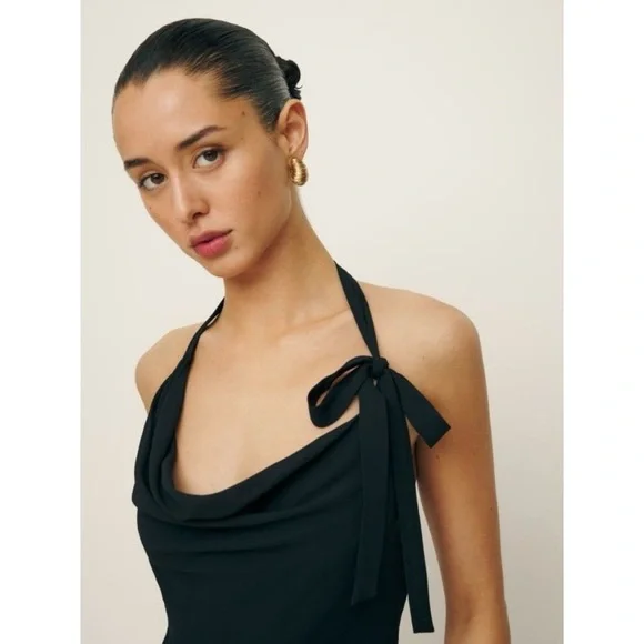 halter disco dress Vintage 70s Handmade Black and Gold Disco Party Dress – Voyage de Lune main image 0